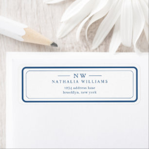 Classic Navy Blue Two Border Monogram Lined Label