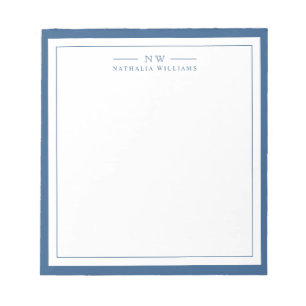 Classic Navy Blue Two Border Monogram Lined Notepad