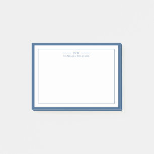 Classic Navy Blue Two Border Monogram Lined Post-it Notes