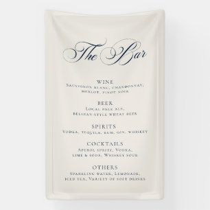 Classic Navy Blue Wedding Bar Menu Reception Décor Banner