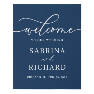 Classic Navy Blue Wedding Welcome Sign Canvas