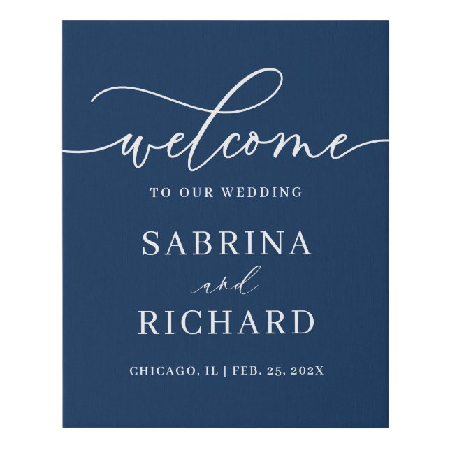 Classic Navy Blue Wedding Welcome Sign Canvas (Front)
