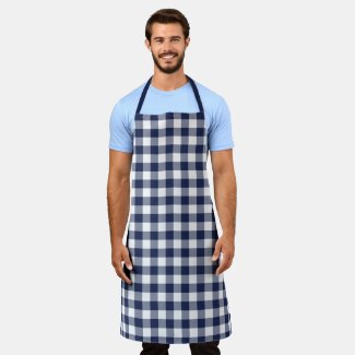 Classic Navy Blue White Gingham Check Pattern Apron