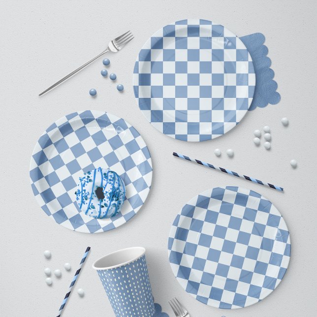 Classic Navy Blue & White Gingham Picnic Paper Plates (Creator Uploaded)