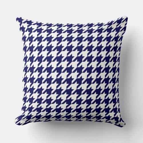 Classic Navy Blue White Houndstooth Throw Pillow
