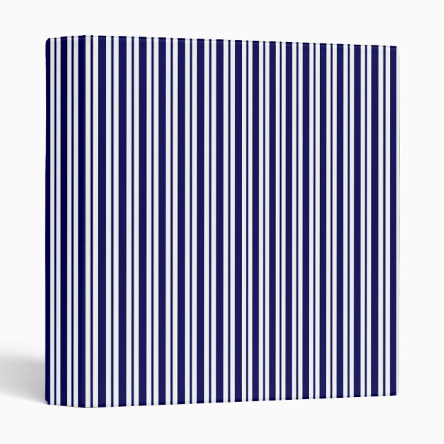 Classic Navy Blue White Uneven Stripe Pattern #2 3 Ring Binder (Front/Spine)