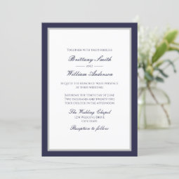 Classic Navy Blue with Border Wedding Invitation | Zazzle