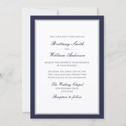 Classic Navy Blue with Border Wedding Invitation