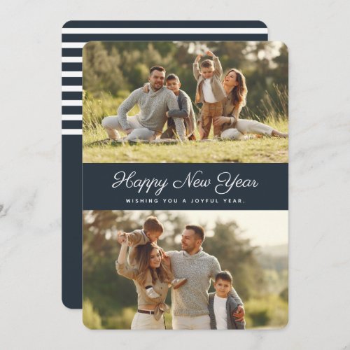 Classic Navy Blues New Year Greeting Photo Card