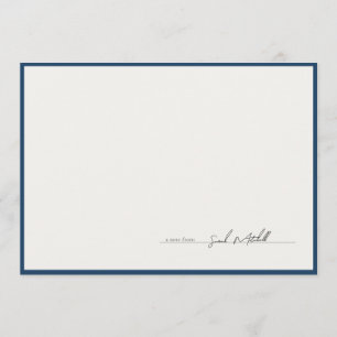 Classic Navy Border Personalized Script Note Card