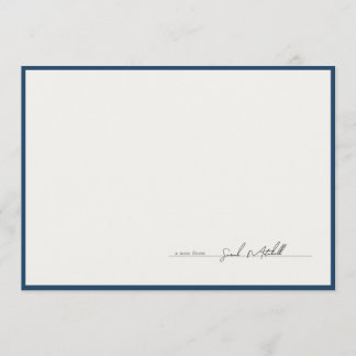 Classic Navy Border Personalized Script Note Card