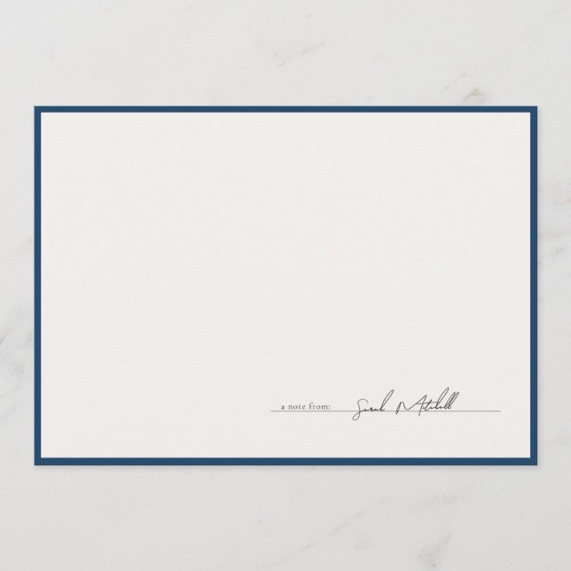 Classic Navy Border Personalized Script Note Card (Front)