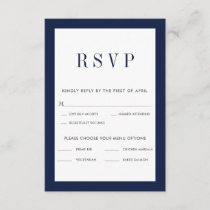 Classic Navy Border RSVP Card with Menu Choices
