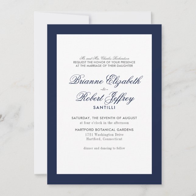 Classic Navy Border Wedding Invitation (Front)