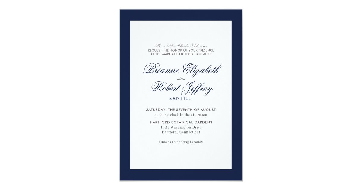 Classic Navy Border Wedding Invitation | Zazzle.com