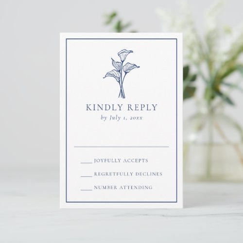 Classic Navy Calla Lily Wedding RSVP Card