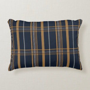 Classic Navy Camel Plaid Aesthetic Accent Pillow