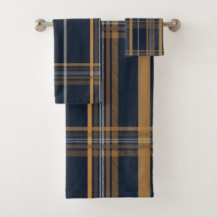 Classic Navy Camel Plaid Aesthetic Bath Towel Set