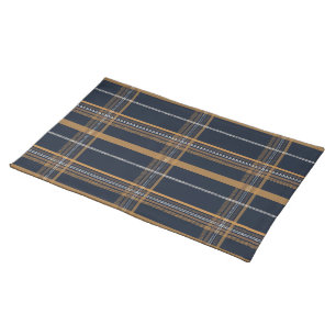 Classic Navy Camel Plaid Aesthetic Cloth Placemat