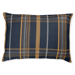 Classic Navy Camel Plaid Aesthetic Pet Bed