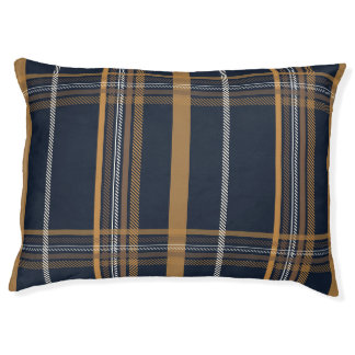 Classic Navy Camel Plaid Aesthetic Pet Bed