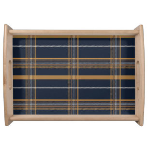 Classic Navy Camel Plaid Aesthetic Serving Tray