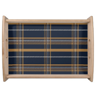 Classic Navy Camel Plaid Aesthetic Serving Tray