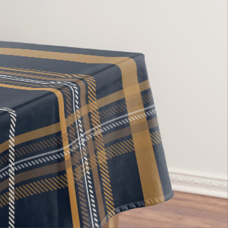 Classic Navy Camel Plaid Aesthetic Tablecloth