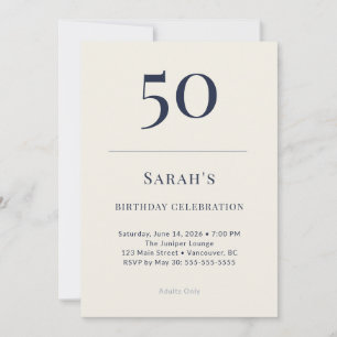 Classic Navy & Cream 50th Birthday Celebration Invitation