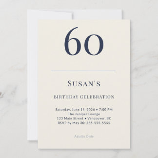 Classic Navy & Cream 60th Birthday Celebration Invitation