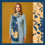 Classic Navy Floral on Yellow Scarf<br><div class="desc">This elegant scarf has oversized navy blue painted flowers on a soft yellow background.</div>
