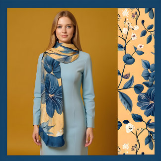 Classic Navy Floral on Yellow Scarf