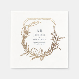 classic navy florals gold motif monogram wedding napkins