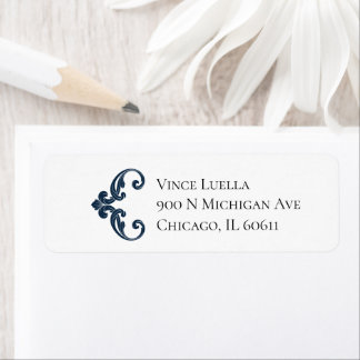 Classic Navy Flourish Address Label