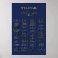 Classic Navy | Gold Alphabetical Seating Chart