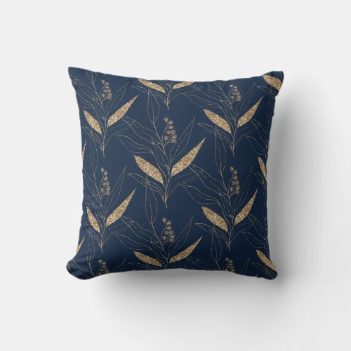 Classic Navy Gold Eucalyptus Botanical PILLOW 