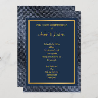 CLASSIC NAVY GOLD LAYERED EMBOSSED WEDDING INVITATION