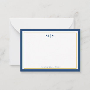 Classic Navy Gold Monogram Professional Personal Note Card