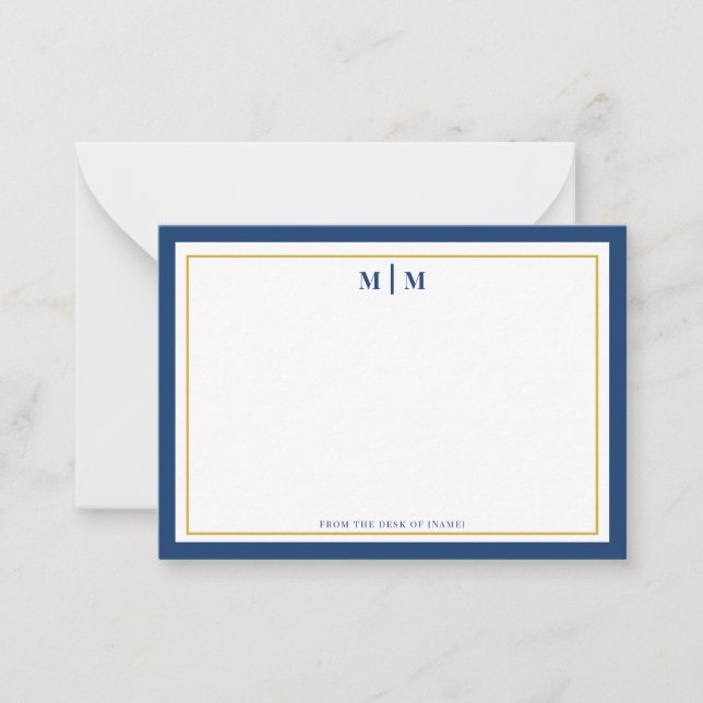 Classic Navy Gold Monogram Professional Personal Note Card (Front)