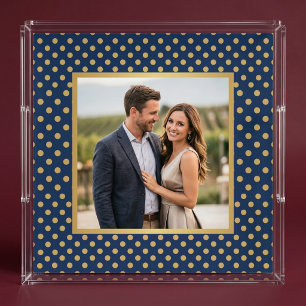 Classic Navy & Gold Polka Dot Frame Photo Acrylic Tray