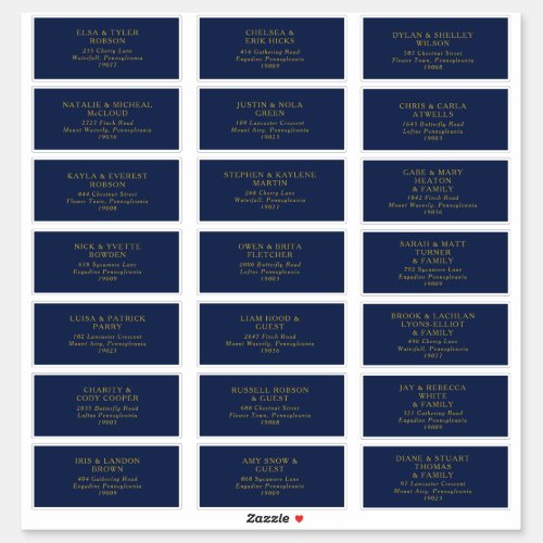 Classic Navy  Gold Wedding Guest Address Labels