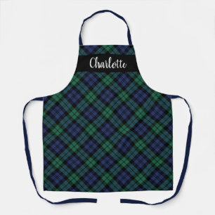 Classic Navy Green Black Watch Plaid Monogram Apron