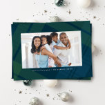 Classic navy green plaid simple Christmas photo Holiday Card<br><div class="desc">This classic and simple Christmas card with a black watch tartan inspired background is the perfect way to send holiday cheer. Customize this plaid holiday card with one photo on the front and an optional one on the back. There's also room for your personalized holiday message. The classic navy and...</div>