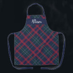 Classic Navy Green Red Tartan Plaid Monogram Apron<br><div class="desc">A sophisticated navy, green, and red tartan plaid with a personalized name in elegant script on a navy header panel makes this apron a refined monogram gift. The rich jewel-toned tartan works beautifully for Christmas entertaining, holiday cooking, or as a thoughtful gift for the woman who loves classic style. Name...</div>