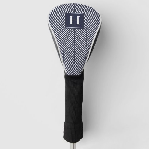  Classic Navy Herringbone Pattern Monogrammed Golf Head Cover