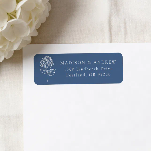 Hydrangea Label Classic Navy Hydrangea Wedding Return Address Label | Zazzle