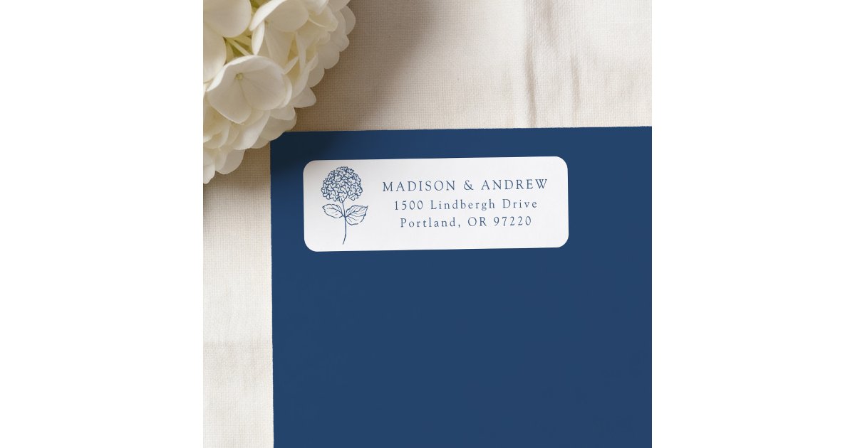 Hydrangea Label Classic Navy Hydrangea Wedding Return Address Label | Zazzle