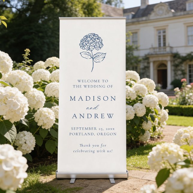 Classic Navy Hydrangea Wedding Welcome Retractable Banner (Creator Uploaded)