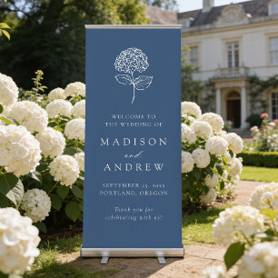 Classic Navy Hydrangea Wedding Welcome Retractable Banner