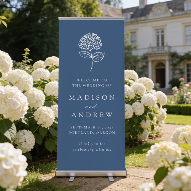Classic Navy Hydrangea Wedding Welcome Retractable Banner (Creator Uploaded)